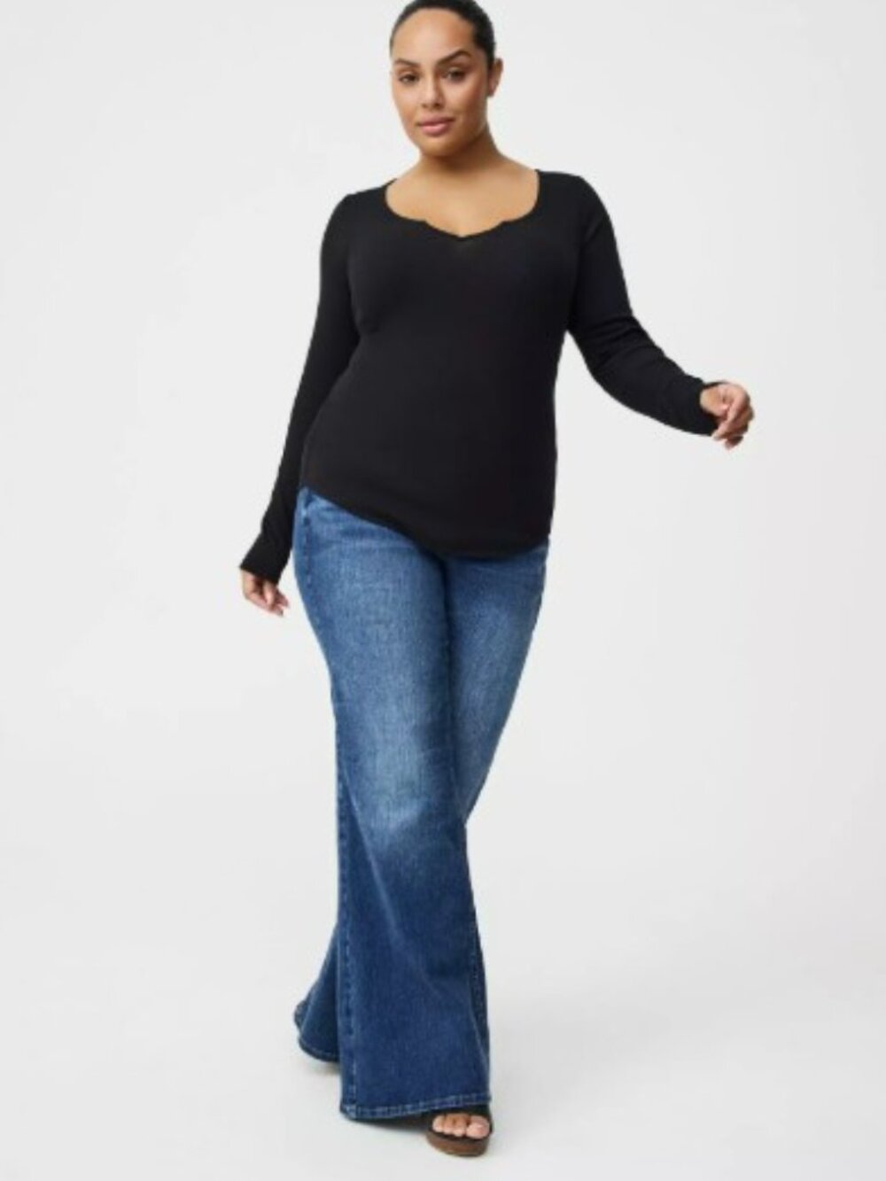 torrid Black Long Sleeve Scoop Neck Ribbed Top